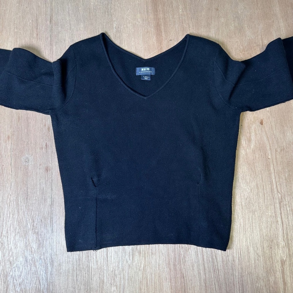 Maeve Anthropologie Womens XS Black V-Neck Long Sleeve Knit Pullover Sweater - Picture 4 of 10